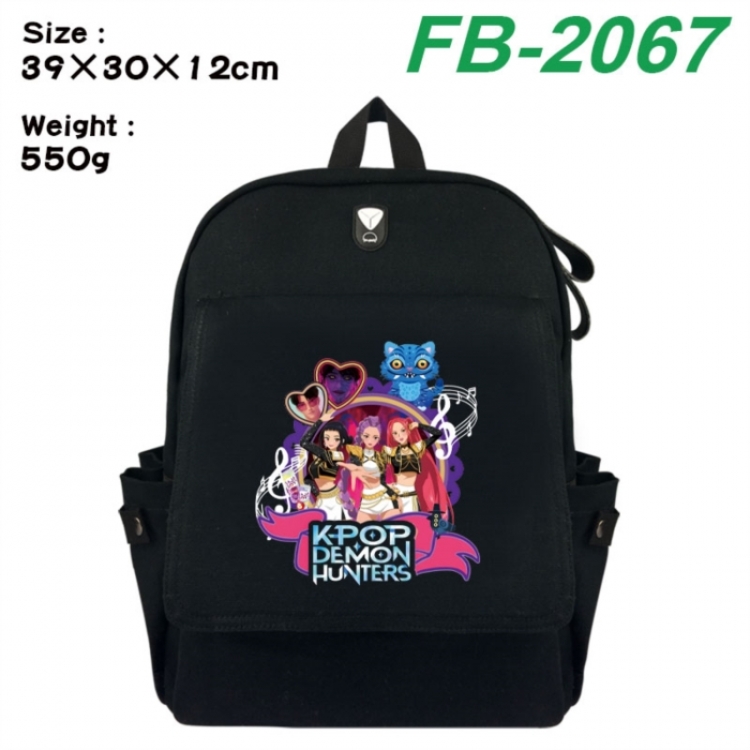 K-Pop:Demon Hunters Canvas Flip Backpack Student Schoolbag Headphone Hole 39X30X12CM 
