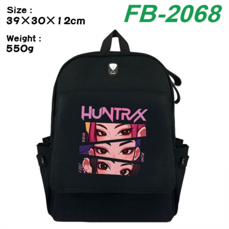 K-Pop:Demon Hunters Canvas Flip Backpack Student Schoolbag Headphone Hole 39X30X12CM 