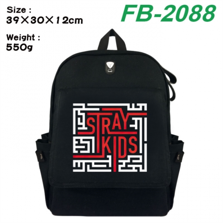 Stray Kids Canvas Flip Backpack Student Schoolbag Headphone Hole 39X30X12CM 