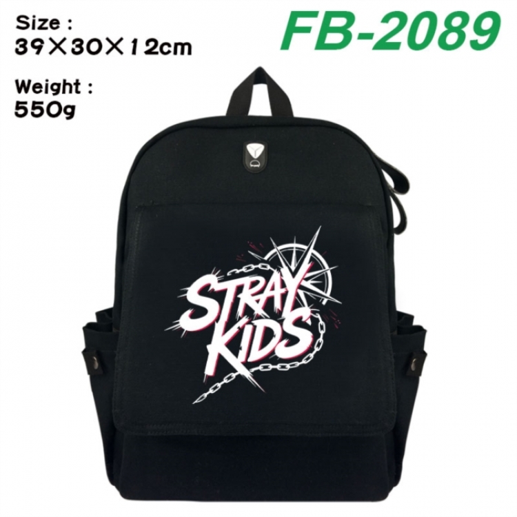 Stray Kids Canvas Flip Backpack Student Schoolbag Headphone Hole 39X30X12CM 