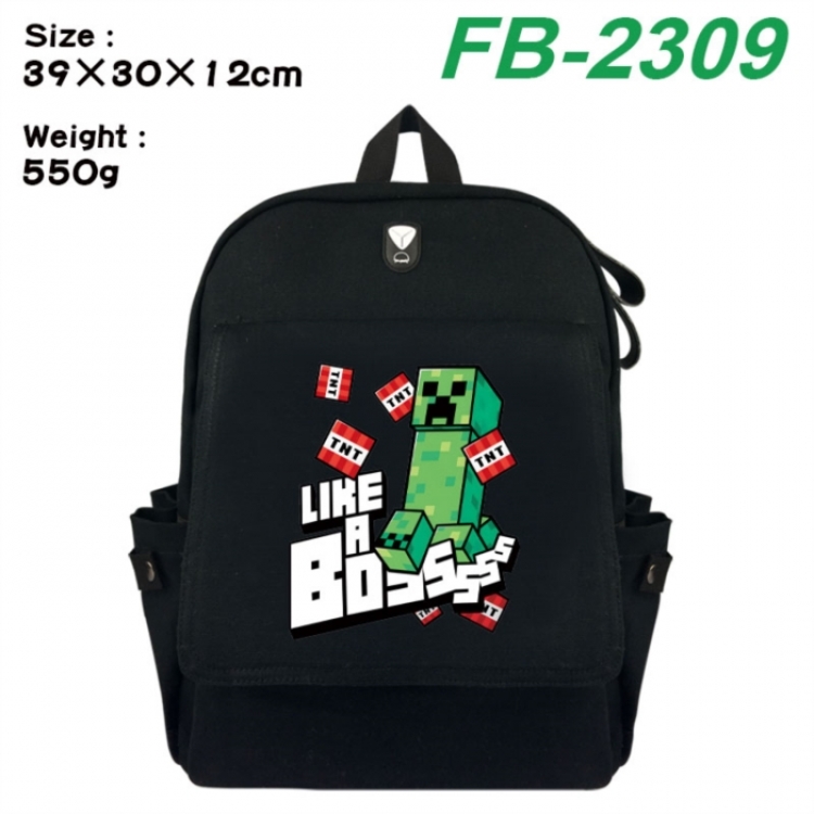 Minecraft Canvas Flip Backpack Student Schoolbag Headphone Hole 39X30X12CM 