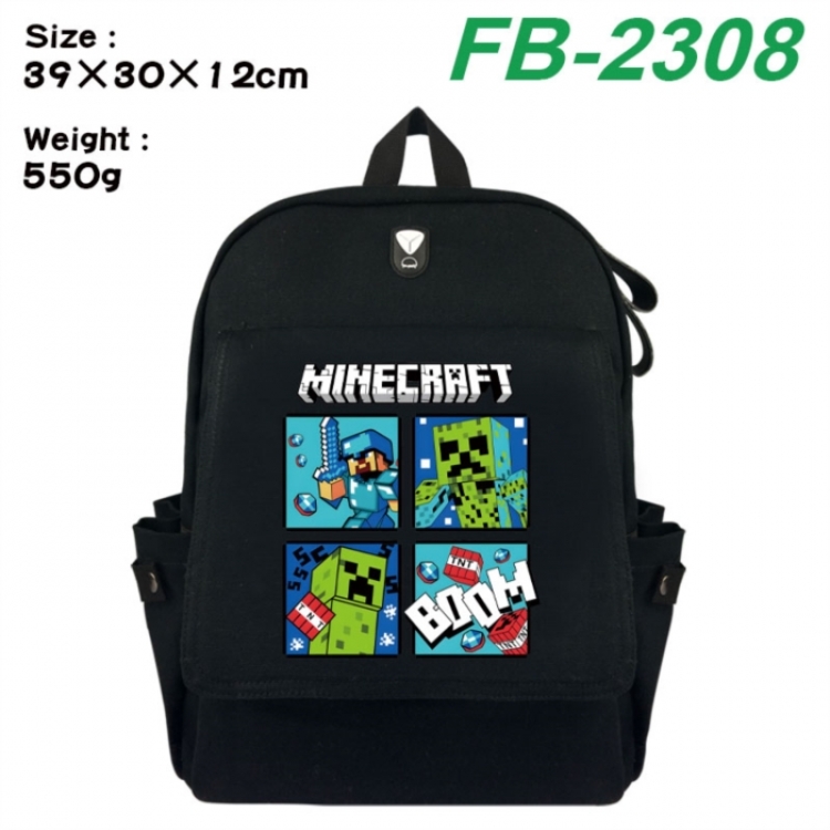 Minecraft Canvas Flip Backpack Student Schoolbag Headphone Hole 39X30X12CM 