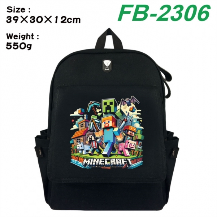 Minecraft Canvas Flip Backpack Student Schoolbag Headphone Hole 39X30X12CM 