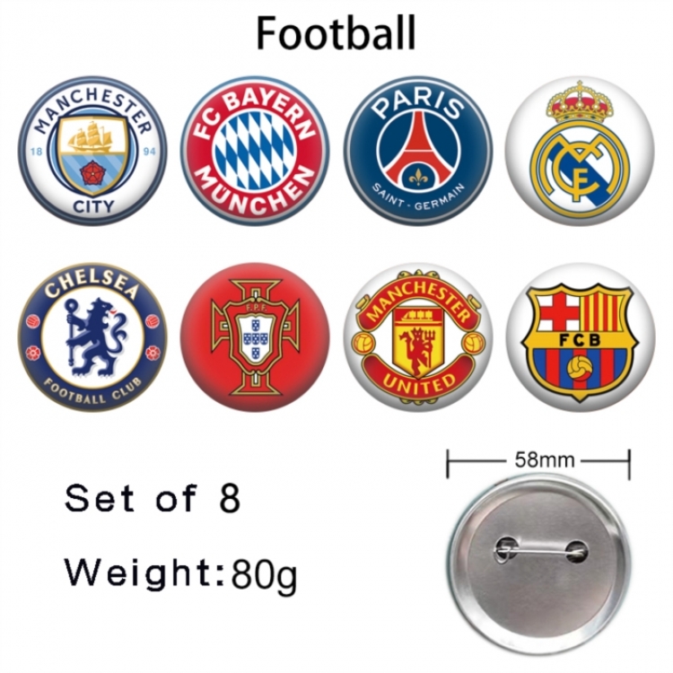 Football Anime tinplate brooch badge a set of 8