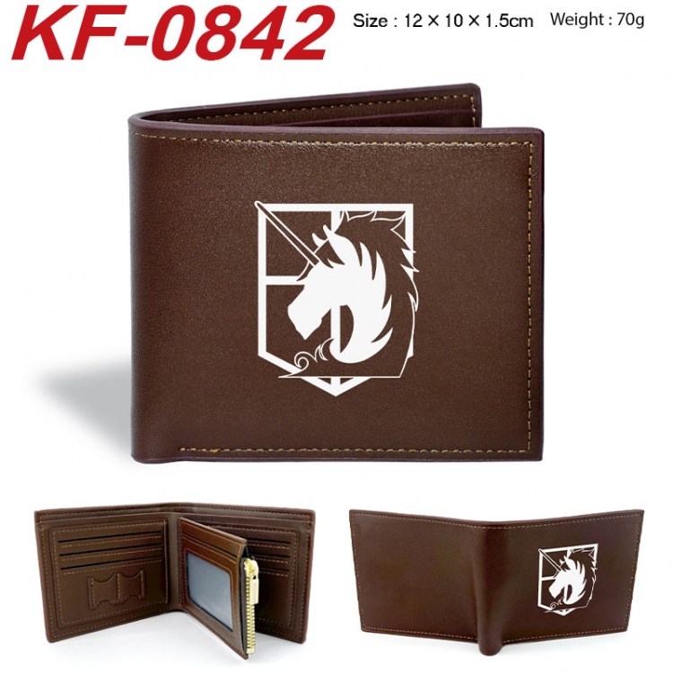 Shingeki no Kyojin Anime peripheral black brown leather double fold wallet 12X10X1.5CM 70g
