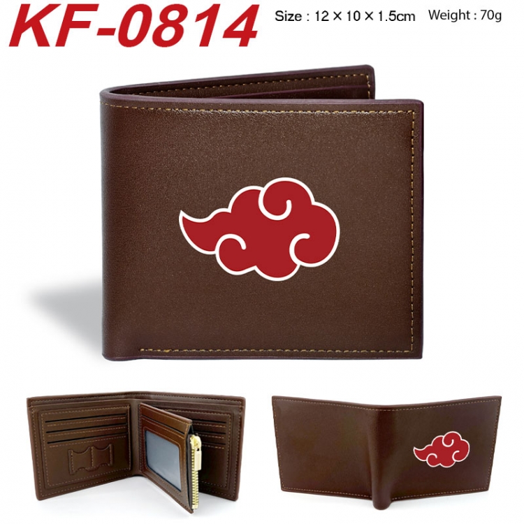 Naruto Anime peripheral black brown leather double fold wallet 12X10X1.5CM 70g