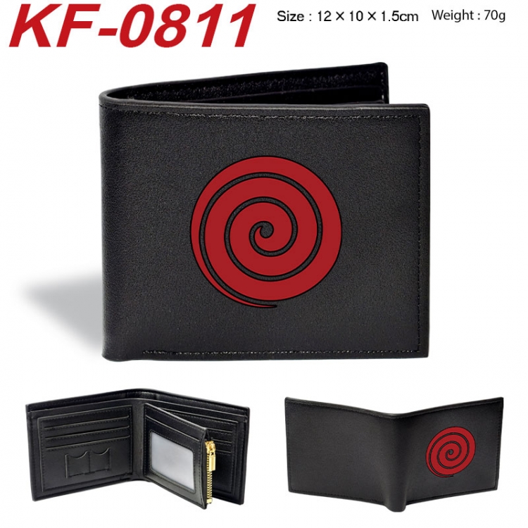 Naruto Anime peripheral black brown leather double fold wallet 12X10X1.5CM 70g