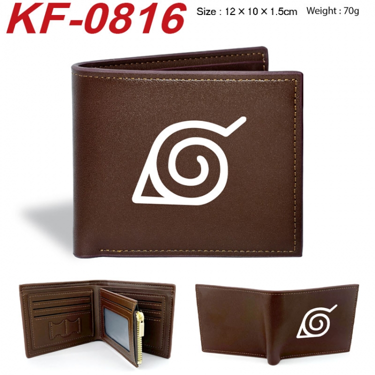 Naruto Anime peripheral black brown leather double fold wallet 12X10X1.5CM 70g