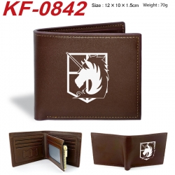 Shingeki no Kyojin Anime peripheral black brown leather double fold wallet 12X10X1.5CM 70g