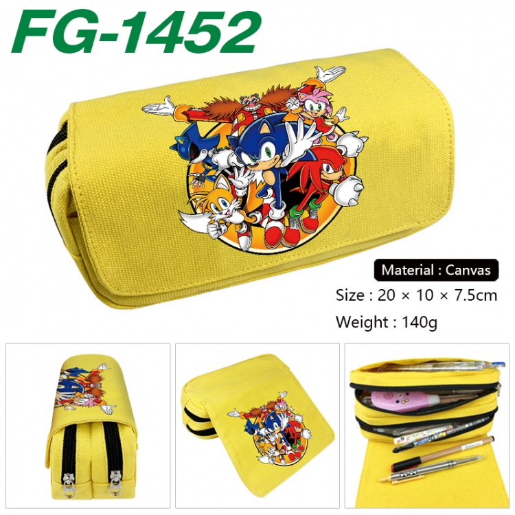 Sonic The Hedgehog Anime Multi-Function Double Zipper Canvas Cosmetic Bag Pen Case 20x10x7.5cm