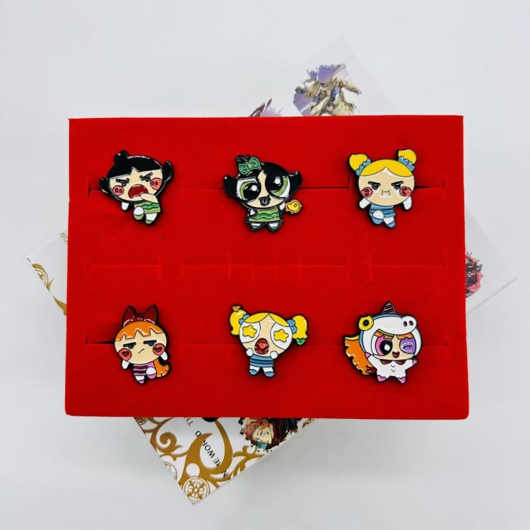 The Powerpuff Girls Anime peripheral badge brooch box  a set of 6 pieces